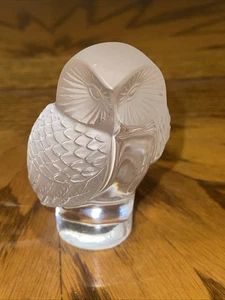 Stunning LALIQUE Art Glass OWL Chouette PAPERWEIGHT Figurine Signed 3 1/2" Tall - Picture 1 of 5