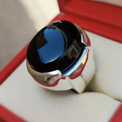 Black Yemeni Aqeeq Ring, 925 Sterling Silver Natural Agate Ring, Shia Ring - Image 1 of 4