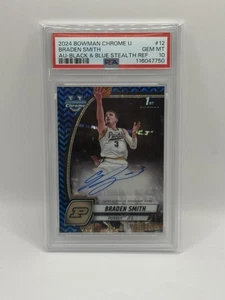 2024 Bowman U Nero Blu Stealth Rifrattore Braden Smith Auto /100 PSA 10 Purdue - Foto 1 di 3