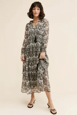 Anthropologie Marais Printed Chiffon Maxi Dress Sz S Petite Rabbit Peasant Sheer - Image 1 of 4