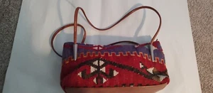 YUN ARTS Turkish Woven Kilim Leather Bag Crossbody Purse Clutch Boho Tribal NICE - Picture 1 of 7