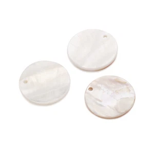 100pcs Simple Design Precious Natural Freshwater Shell Pendants Round Ivory 25mm - Picture 1 of 9