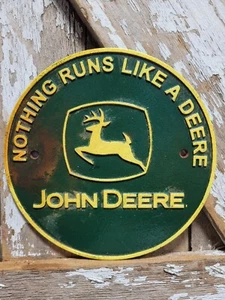 VINTAGE JOHN DEERE METAL SIGN CAST IRON FARM GAS EQUIPMENT TRACTOR DEALER SALES - Picture 1 of 14