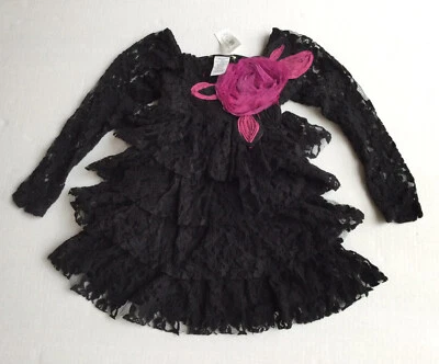 Vestido de encaje negro manga larga Little Mass para niñas talla 4 nuevo con etiquetas al por menor $72 Foto 1 de 4