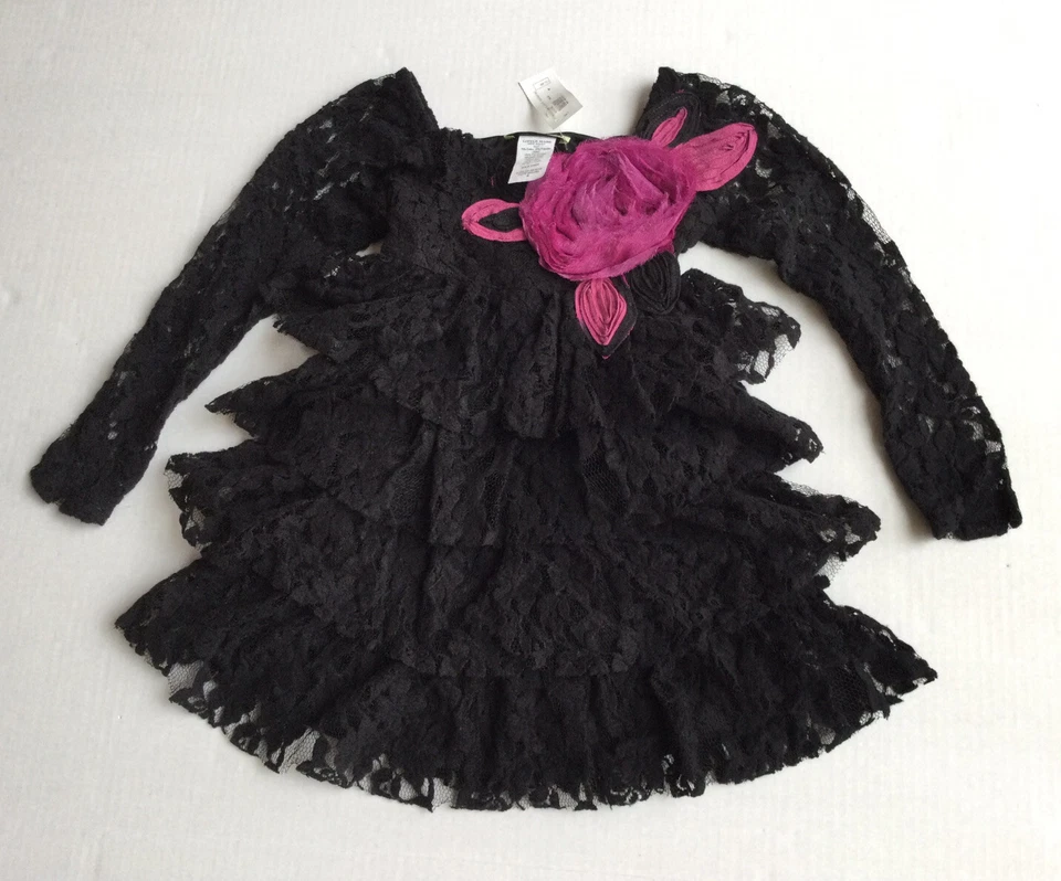 Little Mass Girls Black Lace Long Sleeve Dress Size 4 NWT RETAIL $72 - Image 1 of 4