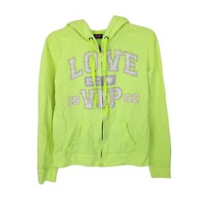 Hard Candy Sweater Womens Large Full Zip Juniors Logo Hoodie Neon Studded Read 