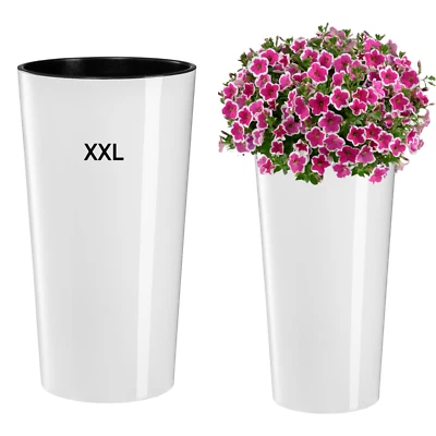 Pflanzkübel rund hoch 75cm Hochglanz Blumentopf Übertopf Blumenkübel weiß 76L - Bild 1 von 4