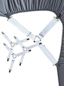 4Bed Sheet Fasteners Adjustable Elastic Suspenders Straps Mattress Covers Clips - Picture 1 of 11