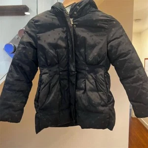 Jacadi Paris Girls Black Dot Quilted Hooded Puffer Jacket Size 10 Zip Pockets - Picture 1 of 3