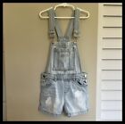 Girls Size 10 DKNY Distressed Blue Jeans Overall Shorts Light Wash Denim