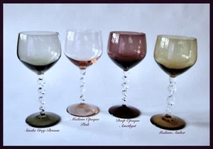 4- Early 1960s Hot Air Blown Twisted Stem Crystal Wine Glasses Pastel Colors-EXC - Picture 1 of 7