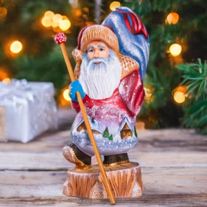 Wooden carved Santa Claus figurine 10", Christmas Gift Holiday Home Decor indoor - Picture 1 of 11