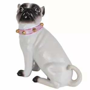 Porzellan Mops mit Schellen Porzellanfigur Hundefigur Mopsfigur Antik Mopshund - Bild 1 von 7