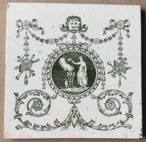 ANTIQUE BOOTE - VICTORIAN TRANSFER - MAJOLICA TILE C1900 - Picture 1 of 3
