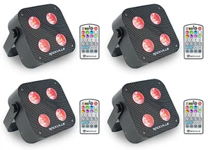 (4) Rockville MINI RF4 V2 Black DJ/Party Wash Lights+RF Remote+APP+Wireless DMX - Picture 1 of 11