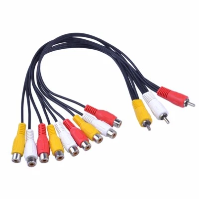 Audio Video 3 RCA Phono Male to 9 RCA Female Jack Splitter AV TV Adapter Cable - Image 1 of 4