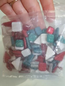 Mixed Glitter Mosaic Tiles Glass Craft Small Square Triangle Teal White Red 200g - Picture 1 of 7