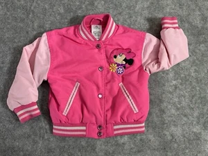 Disney Girls Minnie Pink Satin Printed Stitched Varsity Bomber Jacket Size 2T - Picture 1 of 15