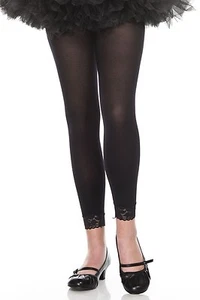nwt MUSIC LEGS girls CHILDRENS kids LEGGINGS opaque FOOTLESS nylon LACE trimmed - Picture 1 of 5