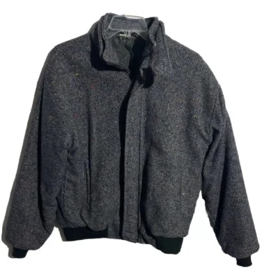 Vintage Wool Jacket Mens L Grey Bomber Nylon Lined Zip Collared USA Made - Image 1 of 4