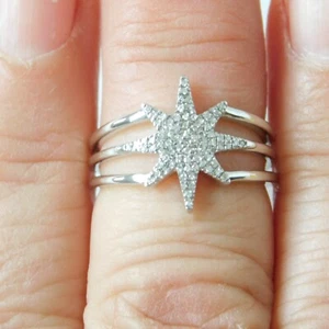 Ella Stein, 925 Sterling 0.10CTW Diamond Women's Starburst Ring Size 6, NEW NWT - Picture 1 of 9