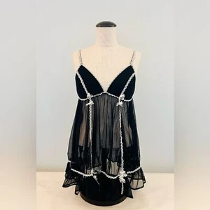 NEW Victoria’s Secret Black Sheer Babydoll with Lace Trim size Large - Picture 1 of 10