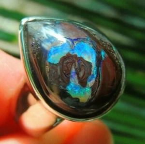 Australian Opal Ring Sterling Silver 925 Queensland Boulder Opal Sz 7.5 /17.5mm - Picture 1 of 8