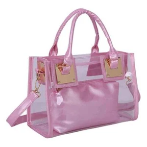 Women 2 Pcs Small Clear Tote Beach Shoulder Tophandle Bag Pvc Transparent Satche - Picture 1 of 7