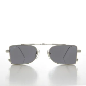Silver Futuristic Pilot Style Vintage 90s Sunglass Gray Lens - Delvin - Picture 1 of 3