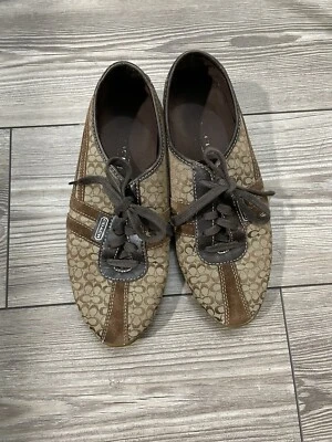 Coach P506 Ellie vintage de cuero marrón y lona con cordones para mujer talla 7,5” Foto 1 de 4