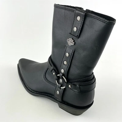 Harley Davidson Mujer Cuero Negro Botas de Motocicleta Motociclista 7 Laterales Cremallera Arnés Foto 1 de 4