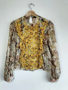 NWOT Zara Yellow Multi Metallic Embroidered Floral Blouse Top Shirt XS X Small - Picture 1 of 4