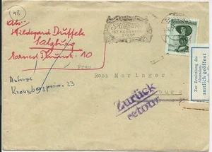 Österreich 1958, "amtlich geöffnet Linz"-Label auf Retour Brief Salzburg. #2912 - Bild 1 von 2