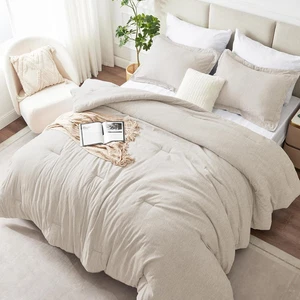 Set piumone queen size - 3 pezzi beige morbido lusso tintura cationica biancheria da letto co - Foto 1 di 12