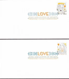 Love, King and Queen of Hearts, 2 FDCs, No Cachet Uncacheted, 4404-4405 - Picture 1 of 1