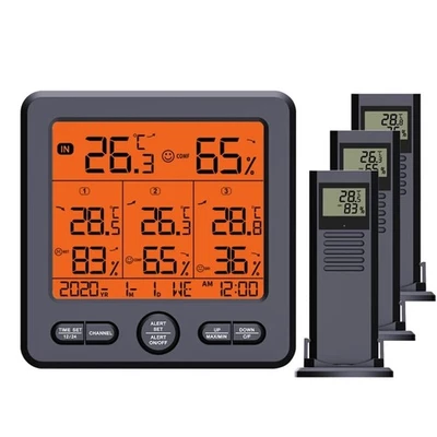 FUNK Wetterstation Thermometer mit Außensensor Hygrometer Wecker Uhr Farbdisplay - Bild 1 von 4