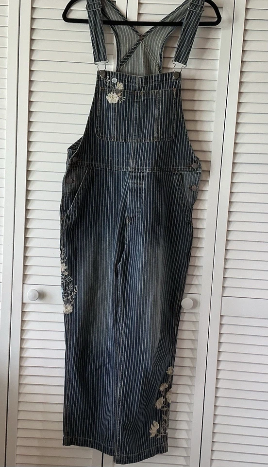 Mono vaquero a rayas bordado floral Free People Driftwood para mujer talla S Foto 1 de 4