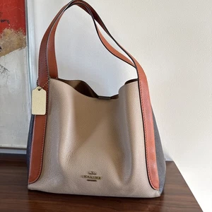 Coach Hadley Hobo In Color block Taupe Ginger Chocolate Brown Brass Hardware LN - Picture 1 of 12