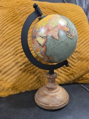 Globo giratorio mapa del mundo de escritorio con base de madera 10" Foto 1 de 3