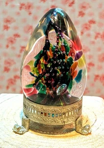Vintage Glasauge Studio Kunst Ei Briefbeschwerer ~ Wirbel, Blasen ~ signiert GES 91 ~ Ständer - Bild 1 von 17