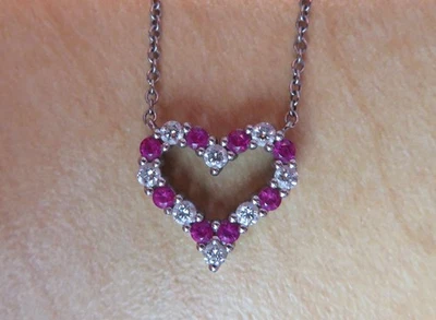 COLLAR COLGANTE CORAZÓN ZAFIRO ROSA PLATINO TIFFANY Foto 1 de 4
