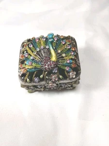 Vtg Peacock Jeweled Rhinestone Trinket Box . Very Beautiful - Picture 1 of 9