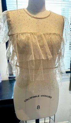 Women’s Forever 21 Sequin Tulle Ruffle Top Size S Summer Spring Blouse Tan - Image 1 of 2