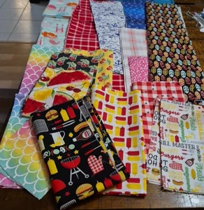 Crazy Quilting Fabric Lot 16 Asst Patterns 20 pcs Cherries Picnic Backyard Bar-B - Picture 1 of 17