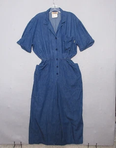 Vintage BIS Gene Ewing Kleid mittelblau Chambray Midi Taschen Knopf USA bescheiden - Bild 1 von 13