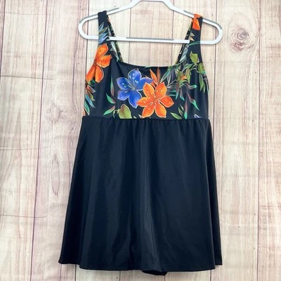 Longitude One Piece SwimDress Black BathingSuit Lightly Lined Wireless Sz 22W - Image 1 of 4