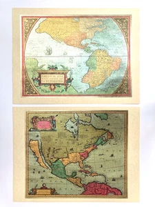 “America Septentrionalis” & "Theatrum Orbis Theatrum" retro foil maps 12x16 - Picture 1 of 6