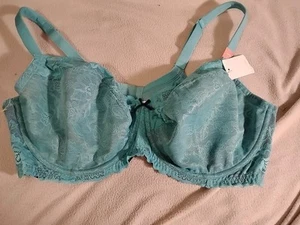 CACIQUE Unlined Unpadded Full Coverage Bra Underwire teal Lace Sz 44DD NWT - Picture 1 of 8