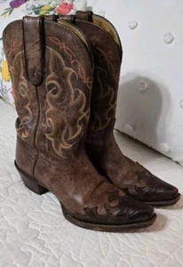 Stivali western da donna marroni taglia 8,5B Tony Lama VF6005 Santa Fe Vaquero cowgirl - Foto 1 di 9