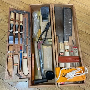 Japanese Vintage Kakuri Carpenter Tool set Hand plane hand saw etc With case #1 - Picture 1 of 9